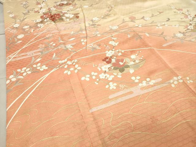 平和屋着物●訪問着 刺繍 枝花文 暈し染め 金彩 正絹 逸品 CAAY8390gh