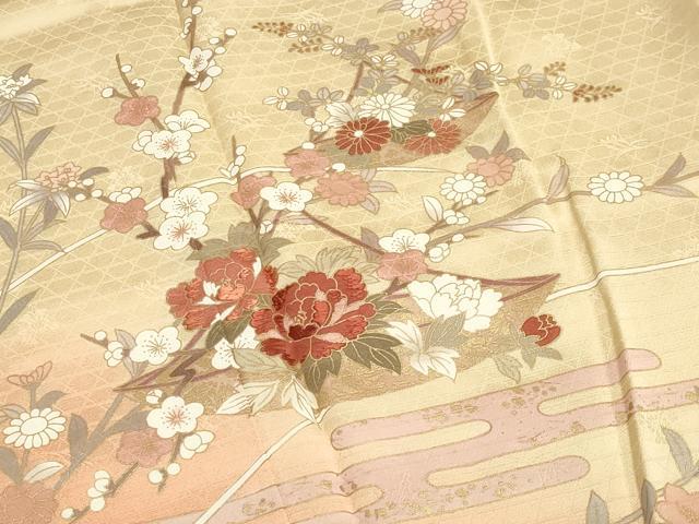 平和屋着物●訪問着 刺繍 枝花文 暈し染め 金彩 正絹 逸品 CAAY8390gh