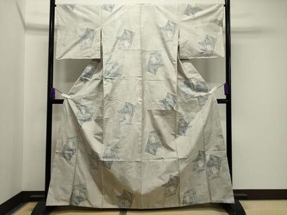 平和屋着物●本場大島紬　白大島　9マルキ　総絣　色紙重ね風景文　正絹　逸品　CAAY8393gh