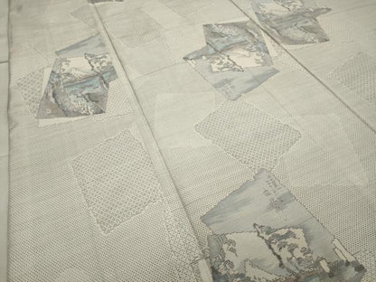 平和屋着物●本場大島紬　白大島　9マルキ　総絣　色紙重ね風景文　正絹　逸品　CAAY8393gh