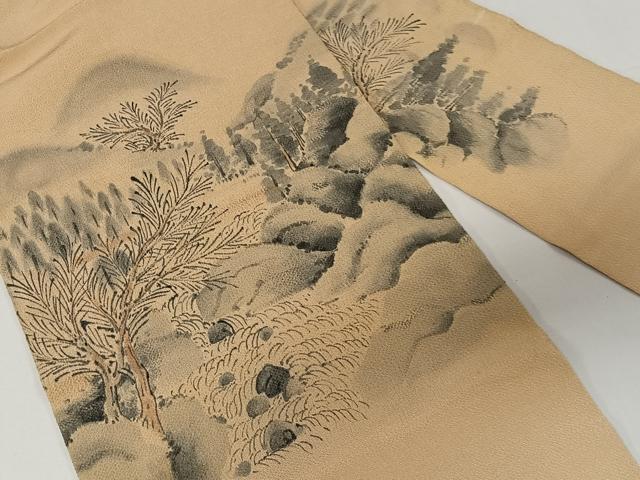 平和屋着物◎九寸名古屋帯　手描き　風景文　鬼しぼ縮緬　正絹　逸品　CAAY8409ua