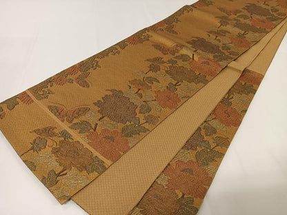 平和屋着物◎六通柄袋帯 舞蝶花文 金糸 正絹 逸品 CAAY8417ua