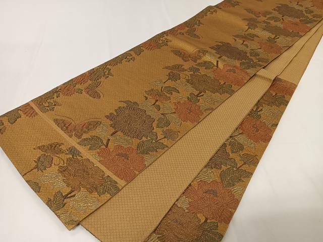 平和屋着物◎六通柄袋帯 舞蝶花文 金糸 正絹 逸品 CAAY8417ua