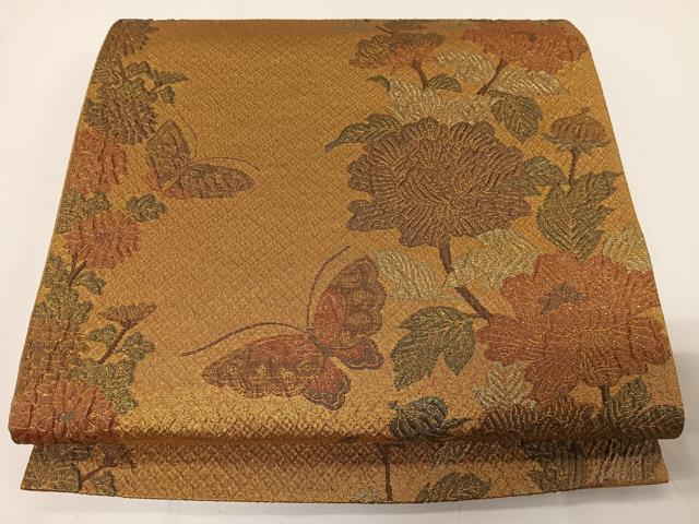 平和屋着物◎六通柄袋帯 舞蝶花文 金糸 正絹 逸品 CAAY8417ua