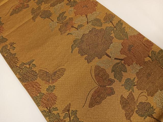 平和屋着物◎六通柄袋帯 舞蝶花文 金糸 正絹 逸品 CAAY8417ua