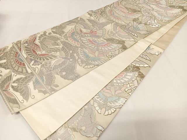平和屋着物◎六通柄袋帯　唐織　舞蝶尽くし　銀糸　正絹　逸品　CAAY8433ua