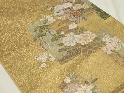 平和屋着物◎六通柄袋帯　唐織　春秋短冊紋　光輝箔　正絹　逸品　CAAY8801in