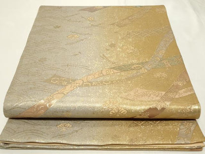 平和屋着物◎六通柄袋帯　熨斗草花文　金糸　正絹　逸品　CAAY8807in