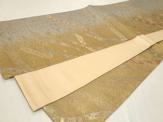 平和屋着物◎六通柄袋帯　熨斗草花文　金糸　正絹　逸品　CAAY8807in