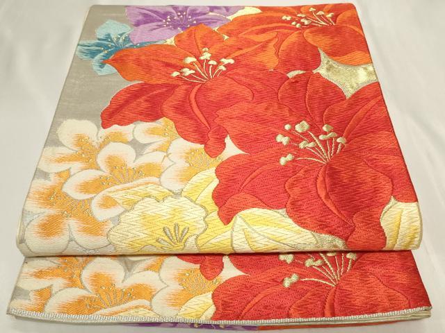 平和屋着物◎六通柄袋帯　唐織　草花文　金銀糸　正絹　逸品　CAAY8811in