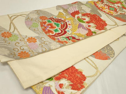平和屋着物◎六通柄袋帯　唐織　鳳凰花文　金銀糸　正絹　逸品　CAAY8821in