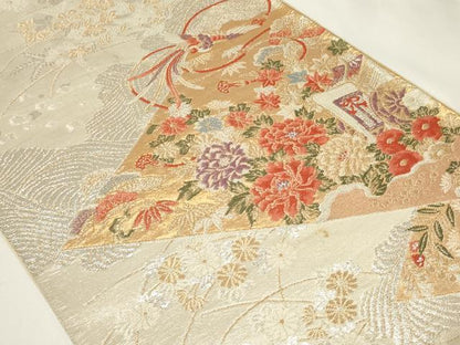 平和屋着物◎六通柄袋帯　唐織　御所車鳳凰花文　金銀糸　正絹　逸品　CAAY8827in