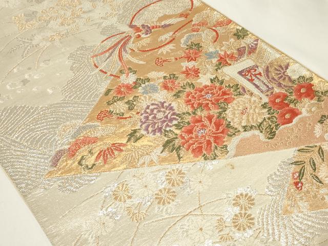 平和屋着物◎六通柄袋帯　唐織　御所車鳳凰花文　金銀糸　正絹　逸品　CAAY8827in
