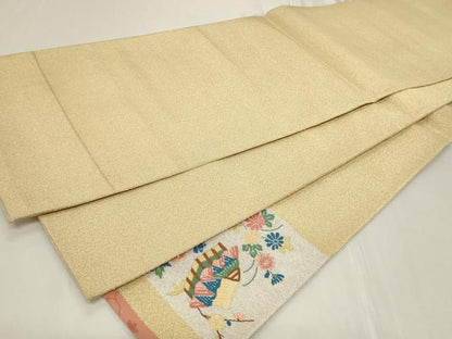 平和屋着物◎太鼓柄袋帯　唐織　綴れ　風景文　金銀糸　正絹　逸品　CAAY8828in