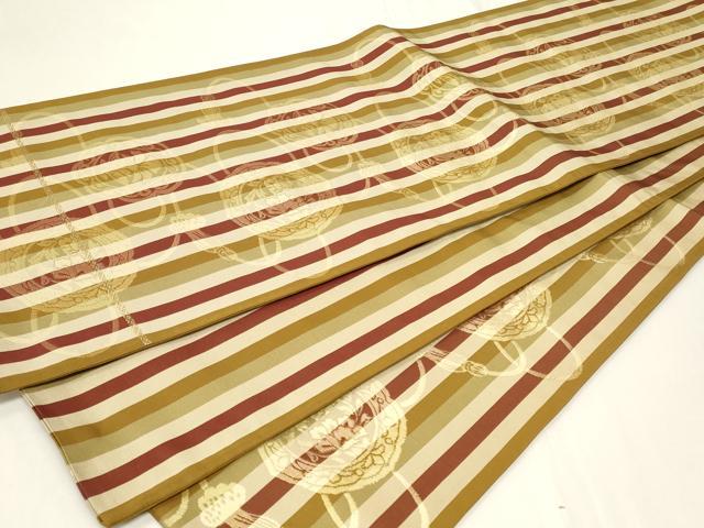 平和屋着物◎六通柄袋帯　縞錦　鏡裏花文　金糸　正絹　逸品　CAAY8831in