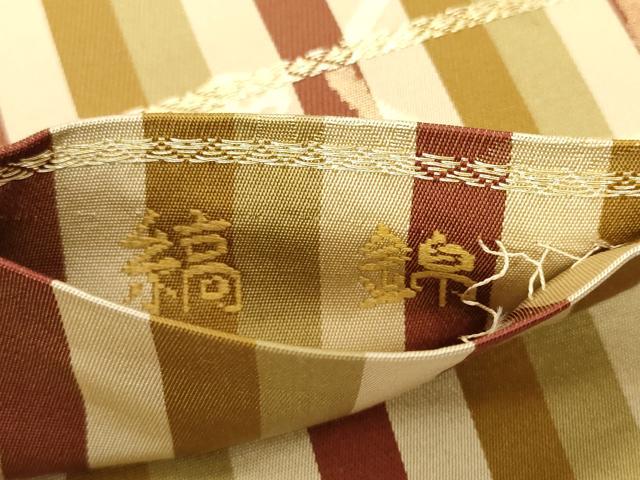 平和屋着物◎六通柄袋帯　縞錦　鏡裏花文　金糸　正絹　逸品　CAAY8831in
