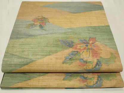 平和屋着物◎全通柄袋帯　紬地　更紗花文　正絹　逸品　CAAY8834in