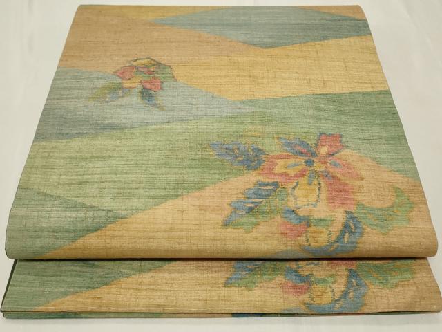 平和屋着物◎全通柄袋帯　紬地　更紗花文　正絹　逸品　CAAY8834in