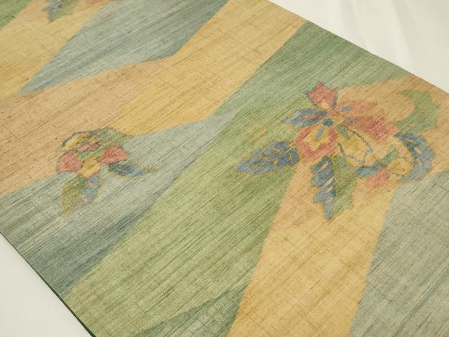 平和屋着物◎全通柄袋帯　紬地　更紗花文　正絹　逸品　CAAY8834in