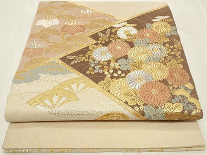 平和屋着物◎太鼓柄袋帯　松皮菱草花文　金銀糸　正絹　逸品　CAAY8845in