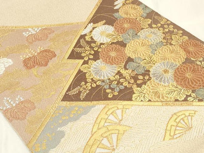 平和屋着物◎太鼓柄袋帯　松皮菱草花文　金銀糸　正絹　逸品　CAAY8845in