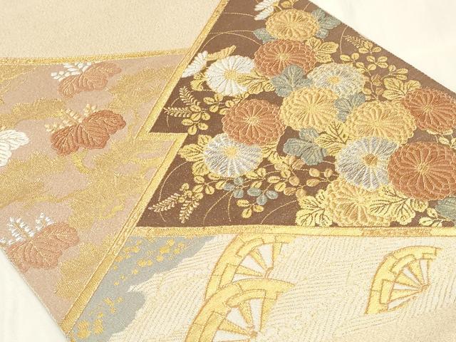 平和屋着物◎太鼓柄袋帯　松皮菱草花文　金銀糸　正絹　逸品　CAAY8845in