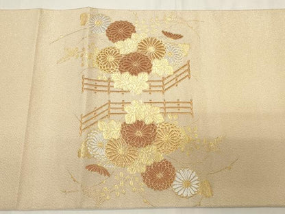 平和屋着物◎太鼓柄袋帯　松皮菱草花文　金銀糸　正絹　逸品　CAAY8845in