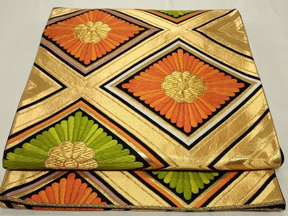 平和屋着物◎六通柄袋帯　唐織　菱花文　黒地　金糸　正絹　逸品　CAAY8851in