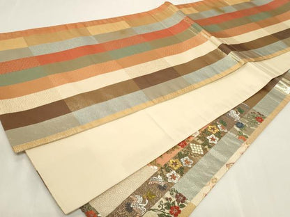 平和屋着物◎太鼓柄袋帯　唐織　吉祥花鳥文　鶴　金糸　正絹　逸品　CAAY8852in