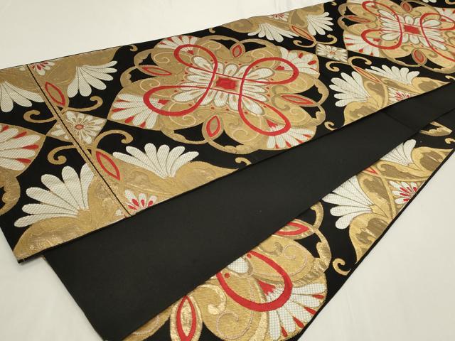 平和屋着物◎六通柄　本袋帯　正倉院花文　黒地　金糸　正絹　逸品　CAAY8855in