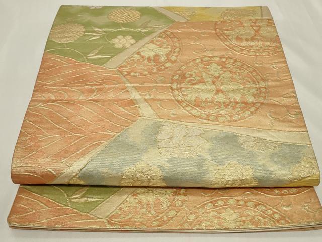 平和屋着物◎西陣　六通柄袋帯　双鳥花丸文　金糸　正絹　逸品　CAAY8856in