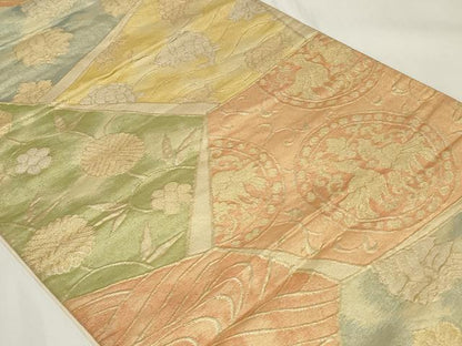 平和屋着物◎西陣　六通柄袋帯　双鳥花丸文　金糸　正絹　逸品　CAAY8856in