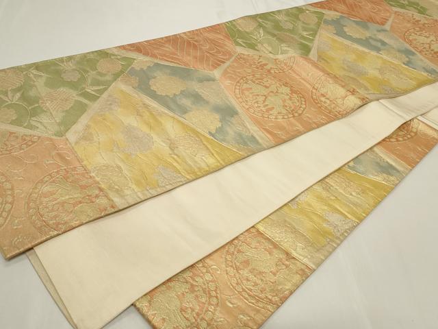 平和屋着物◎西陣　六通柄袋帯　双鳥花丸文　金糸　正絹　逸品　CAAY8856in