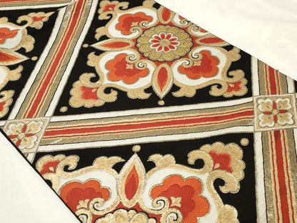 平和屋着物◎六通柄　本袋帯　菱正倉院花文　黒地　金糸　正絹　逸品　CAAY8857in