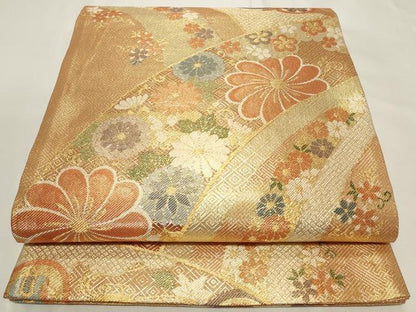 平和屋着物◎佐賀錦　六通柄袋帯　吉祥花文　金糸　正絹　逸品　CAAY8860in