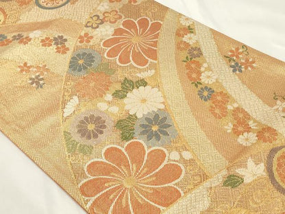 平和屋着物◎佐賀錦　六通柄袋帯　吉祥花文　金糸　正絹　逸品　CAAY8860in