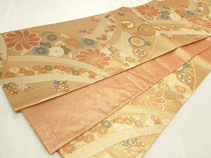 平和屋着物◎佐賀錦　六通柄袋帯　吉祥花文　金糸　正絹　逸品　CAAY8860in