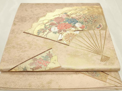 平和屋着物◎六通柄袋帯　唐織　扇面花車文　彩瀞箔　正絹　逸品　CAAY8864in