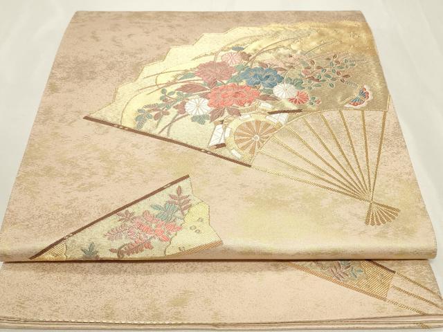 平和屋着物◎六通柄袋帯　唐織　扇面花車文　彩瀞箔　正絹　逸品　CAAY8864in