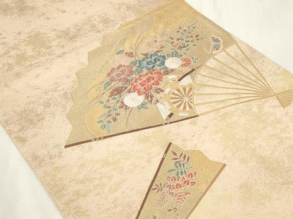 平和屋着物◎六通柄袋帯　唐織　扇面花車文　彩瀞箔　正絹　逸品　CAAY8864in