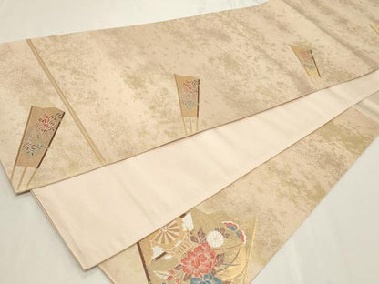 平和屋着物◎六通柄袋帯　唐織　扇面花車文　彩瀞箔　正絹　逸品　CAAY8864in