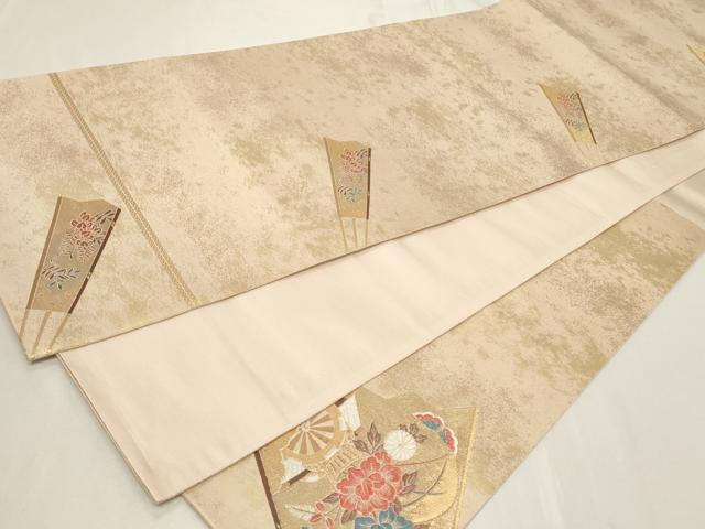 平和屋着物◎六通柄袋帯　唐織　扇面花車文　彩瀞箔　正絹　逸品　CAAY8864in