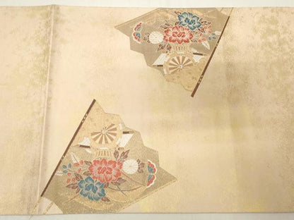 平和屋着物◎六通柄袋帯　唐織　扇面花車文　彩瀞箔　正絹　逸品　CAAY8864in