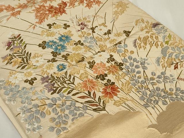 平和屋着物◎六通柄袋帯　唐織　雲取り草花文　金糸　正絹　逸品　CAAY8877in