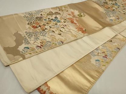 平和屋着物◎六通柄袋帯　唐織　雲取り草花文　金糸　正絹　逸品　CAAY8877in