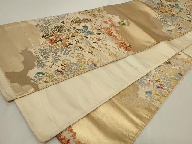 平和屋着物◎六通柄袋帯　唐織　雲取り草花文　金糸　正絹　逸品　CAAY8877in