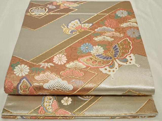 平和屋着物◎六通柄袋帯　唐織　花蝶文　金銀糸　正絹　逸品　CAAY8881in