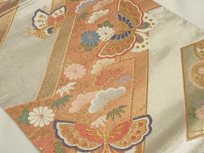平和屋着物◎六通柄袋帯　唐織　花蝶文　金銀糸　正絹　逸品　CAAY8881in