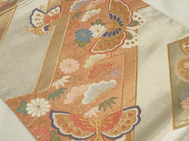 平和屋着物◎六通柄袋帯　唐織　花蝶文　金銀糸　正絹　逸品　CAAY8881in