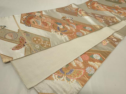 平和屋着物◎六通柄袋帯　唐織　花蝶文　金銀糸　正絹　逸品　CAAY8881in
